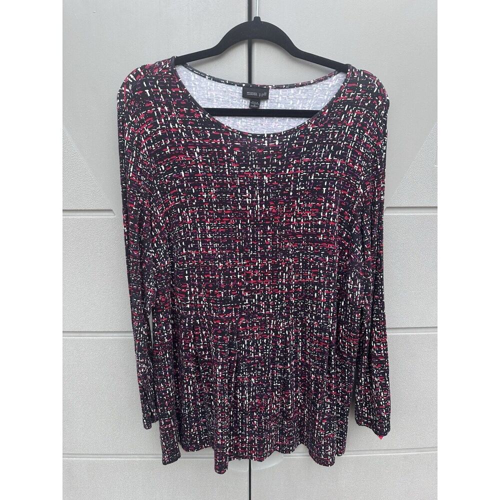 J. Jill Wearever Collection Pleated A-line Tunic Top Jersey Knit Sz 1X Red Black